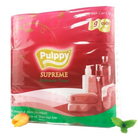 Giấy Vệ Sinh Pulppy Supreme &amp; Original Cao Cấp 9 Cuộn