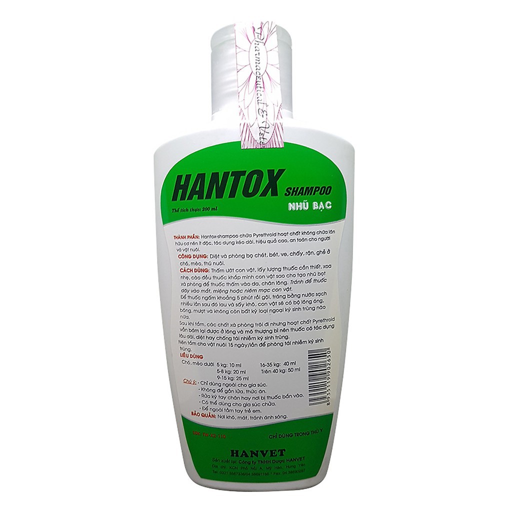 Sữa Tắm Trị Ve Rận Bọ Chét Chó Mèo Hantox Shampoo Xanh Nhũ Bạc dưỡng lông 200ml - ShopPetAz