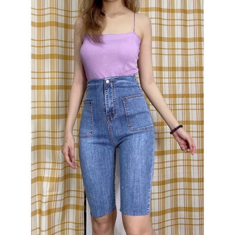 [Ảnh mộc] Quần jean ngố lửng 2 nút 2 túi trươc hàng cao cấp Quảng Châu