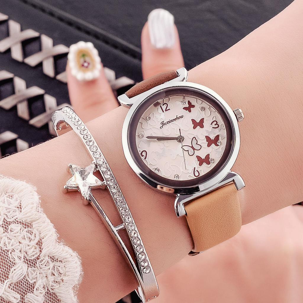 Đồng hồ nữ dây da mặt hình bướm thời trang