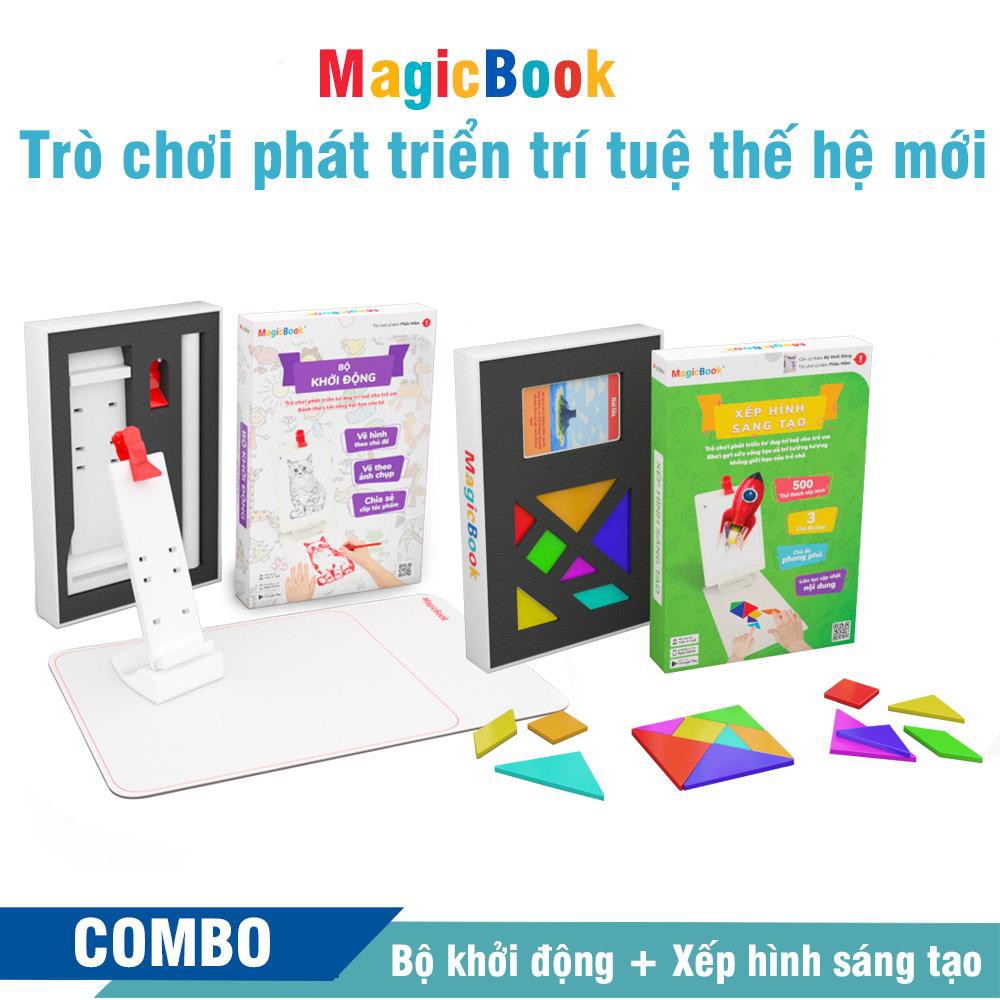 Trọn bộ Vẽ Hình và Bộ Xếp Hình sáng tạo - Trò chơi phát triển trí tuệ trẻ em - Magicbook - Size L Box