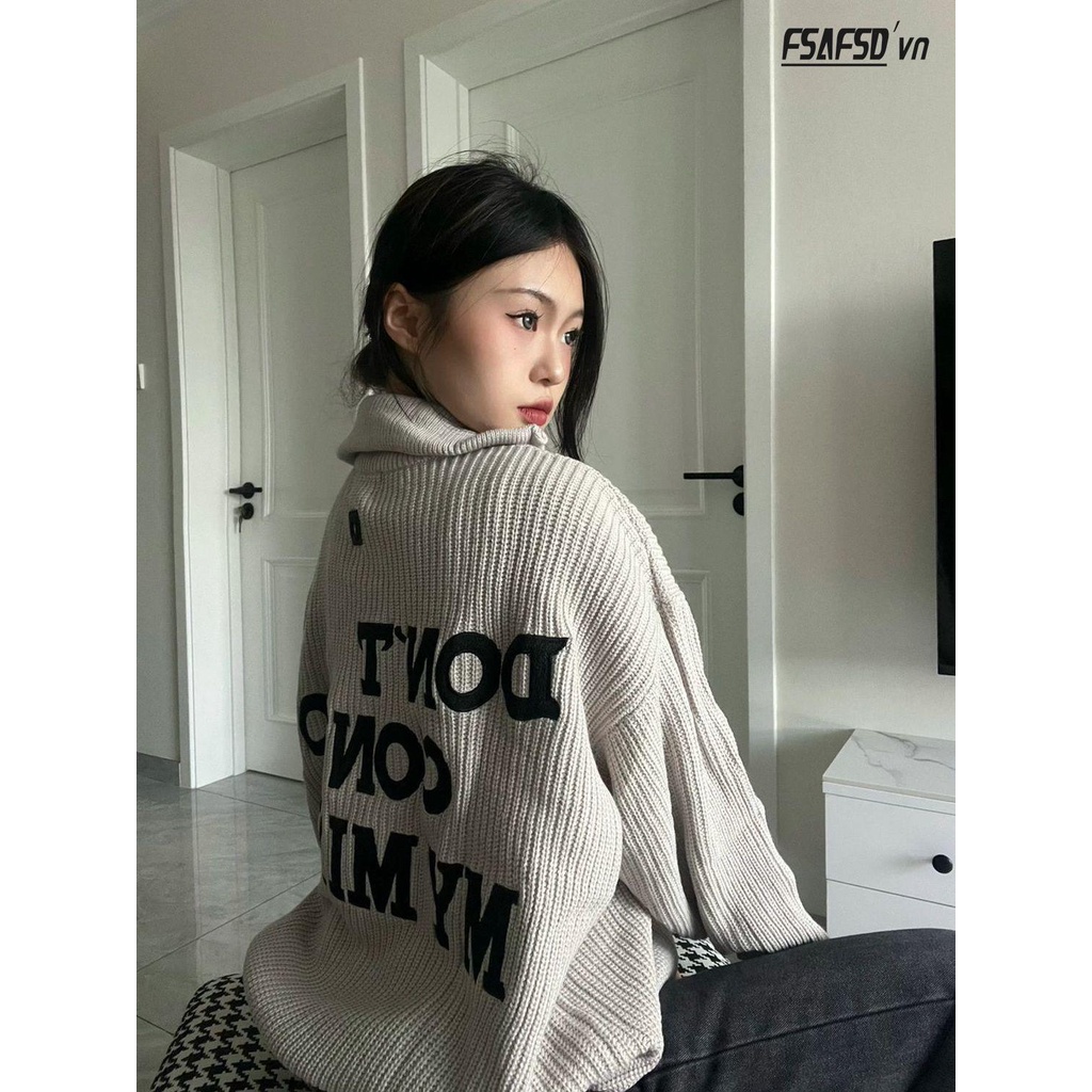 Áo Khoác Cardigan Dáng Rộng Màu Xám Phong Cách Retro Mỹ