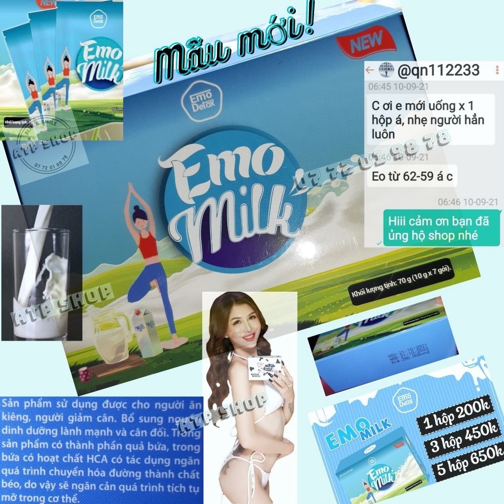 EMOSLIM DETOX Giảm Cân Thiên Nhiên Nhanh Vị Sữa, tặng quà, miễn phí vận chuyển, free ship, giam can, emo slim, collagen