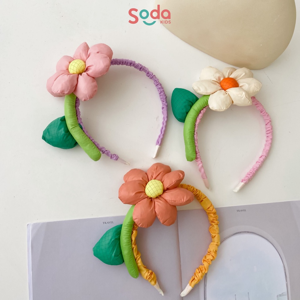 Bờm tóc bé gái SODA KIDS hình bông hoa lớn dễ thương, xinh xắn, bờm bọc vải mềm mại không gây đau đầu bé
