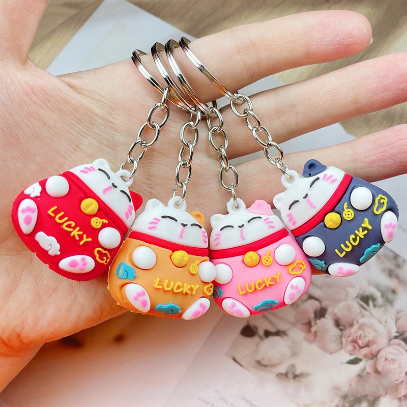 Móc Treo Gắn Chìa Khóa Nhà Xe Balo Túi Xách Quà Tặng Lưu Niệm Hình Mèo May Mắn Lucky 3D - Minh An Saigon