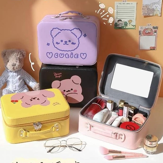 Cốp trang điểm mini, hộp đựng đồ mỹ phẩm, thùng đựng đồ nối mi hình gấu cute