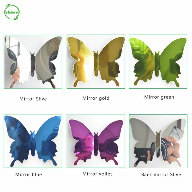 Bộ 12 miếng dán tường tráng gương hình bướm 3D đẹp mắt