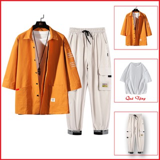 Bộ Quần Áo Nam 3 Chi Tiết Áo Sơ Mi Cổ Đức Kèm Áo Phông Trơn Và Quần Jogger Túi Hộp ZENKODLMEN SET NAM 90000150C