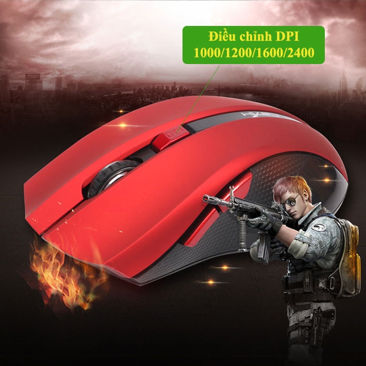 Chuột không dây HXSJ X50 Red/Black có nút trợ năng, điều chỉnh 2400DPI chuyên dùng chơi game, máy tính, laptop, tivi