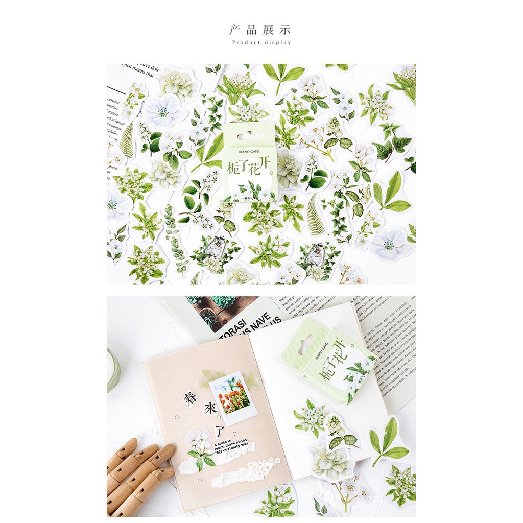 Bộ sticker/ Hình dán Kiểu Dáng Hình Lá &amp; Hoa Trắng (46 Hình)