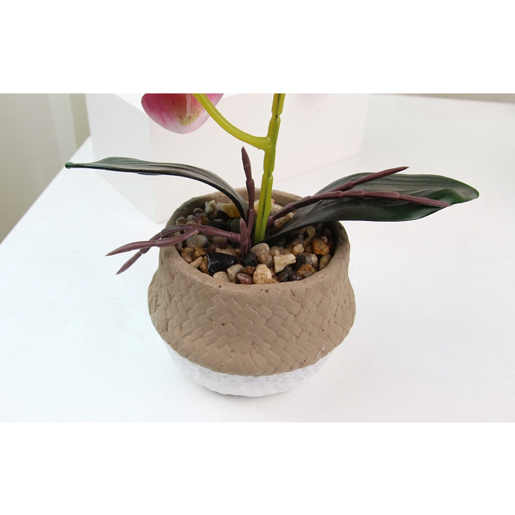 Hoa giả trang trí để bàn KHALIK HF024, Chậu hoa LAN đẹp