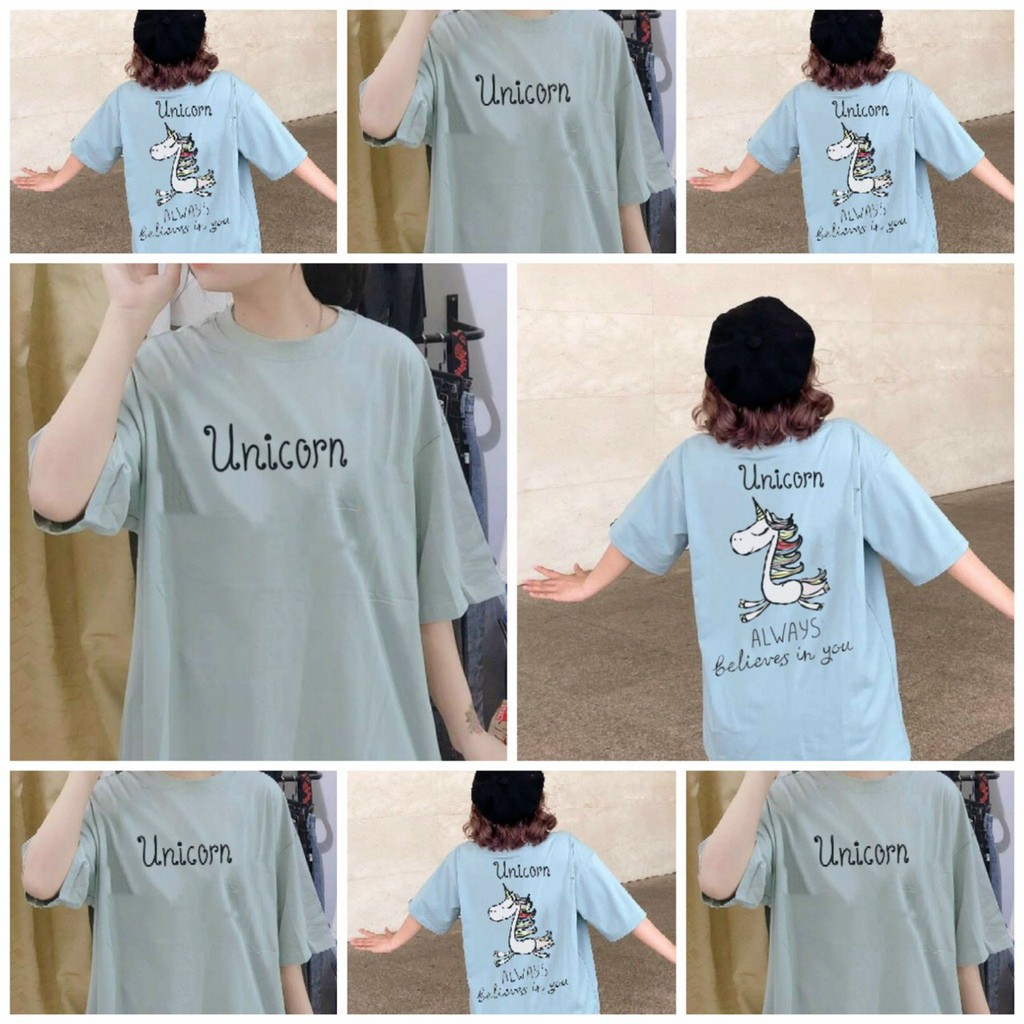 Áo thun tay lỡ / Áo phông unisex ngựa unicon 7 màu form rộng nam nữ đều mặc được