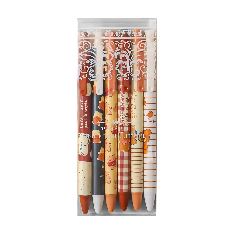 Set 6 Bút Bi Đen Họa Tiết Hoạt Hình Cho Học Sinh