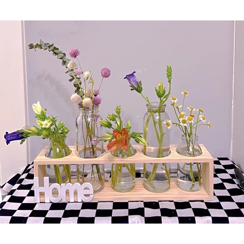 Lọ Hoa Khung Gỗ Chữ Home Bày Bàn Độc Đáo