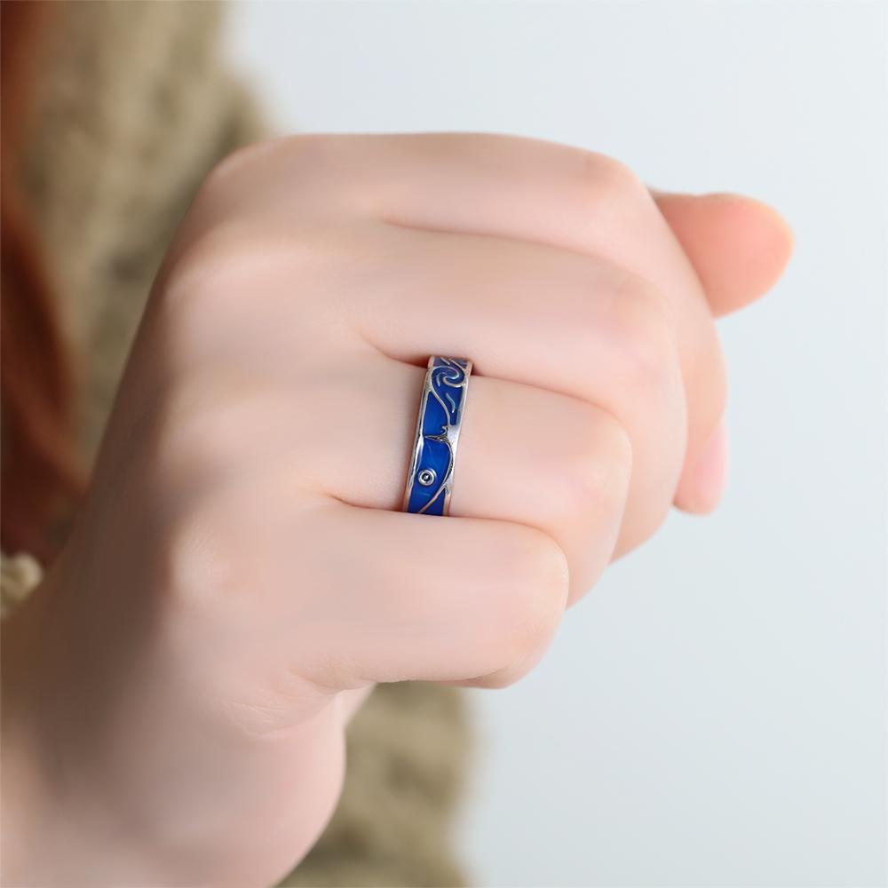 Nhẫn Cưới Màu Xanh Dương Thời Trang Cho Cặp Đôi|Đĩa Hình Bầu Trời Sao Lãng Mạn