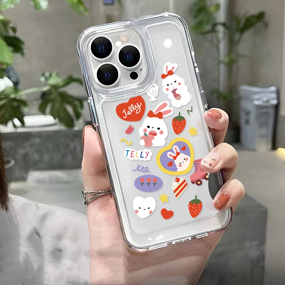 Ốp Điện Thoại Trong Suốt In Hình Thỏ Dâu Cho iphone 14ProMax 14Plus 13 11 12 7Plus X XR XS Max 8 7