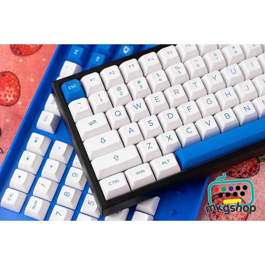 Keycap AKKO Blue on White nhựa PBT in kiểu doubleshot, ASA profile 197 nút bàn phím cơ