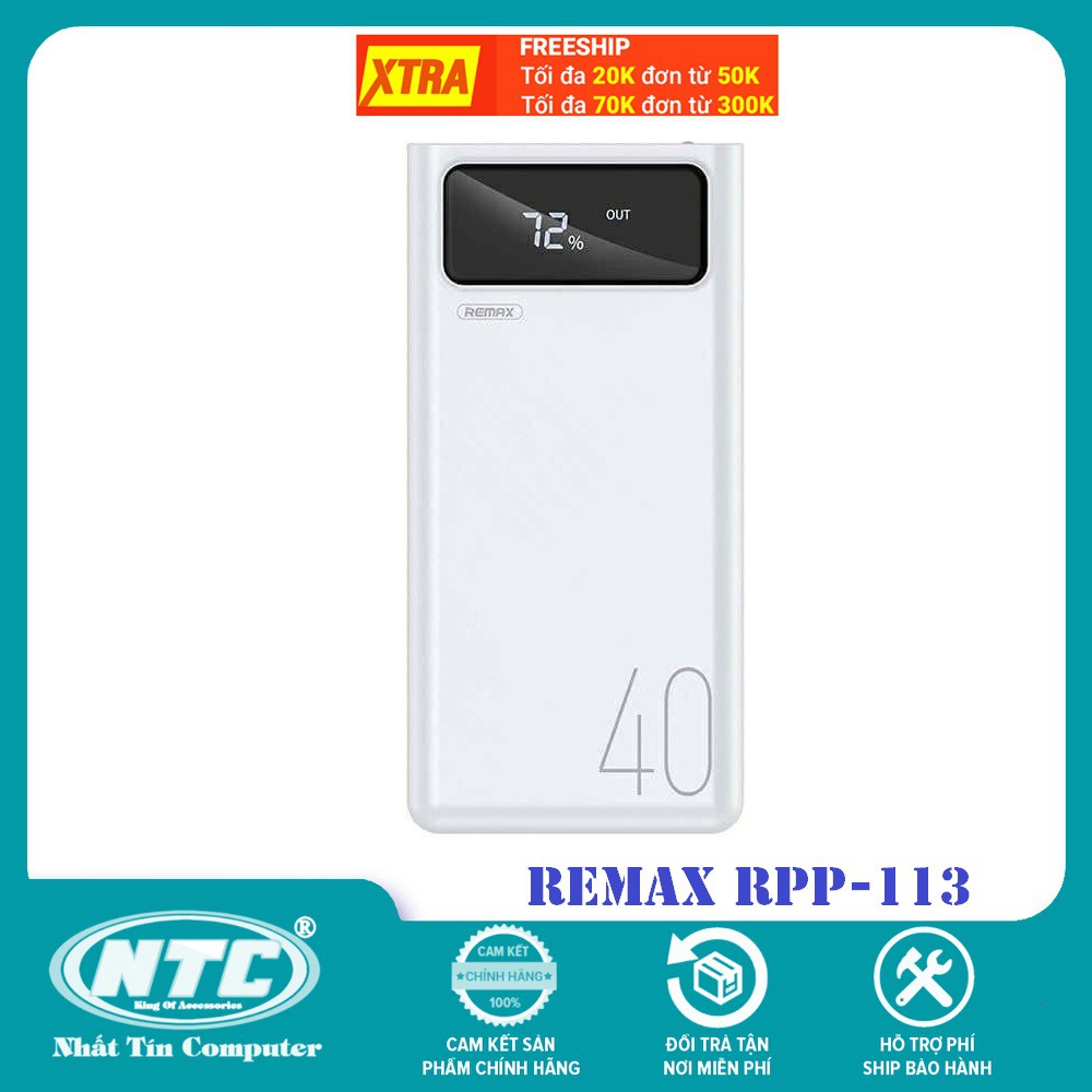 Pin sạc dự phòng Remax RPP-113 40000mAh, lõi Li-polymer, 3 cổng input, 4 cổng output (Trắng)