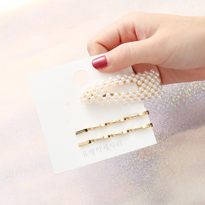 Kẹp tóc mạ vàng đính ngọc trai giả phong cách Hàn Quốc đơn giản