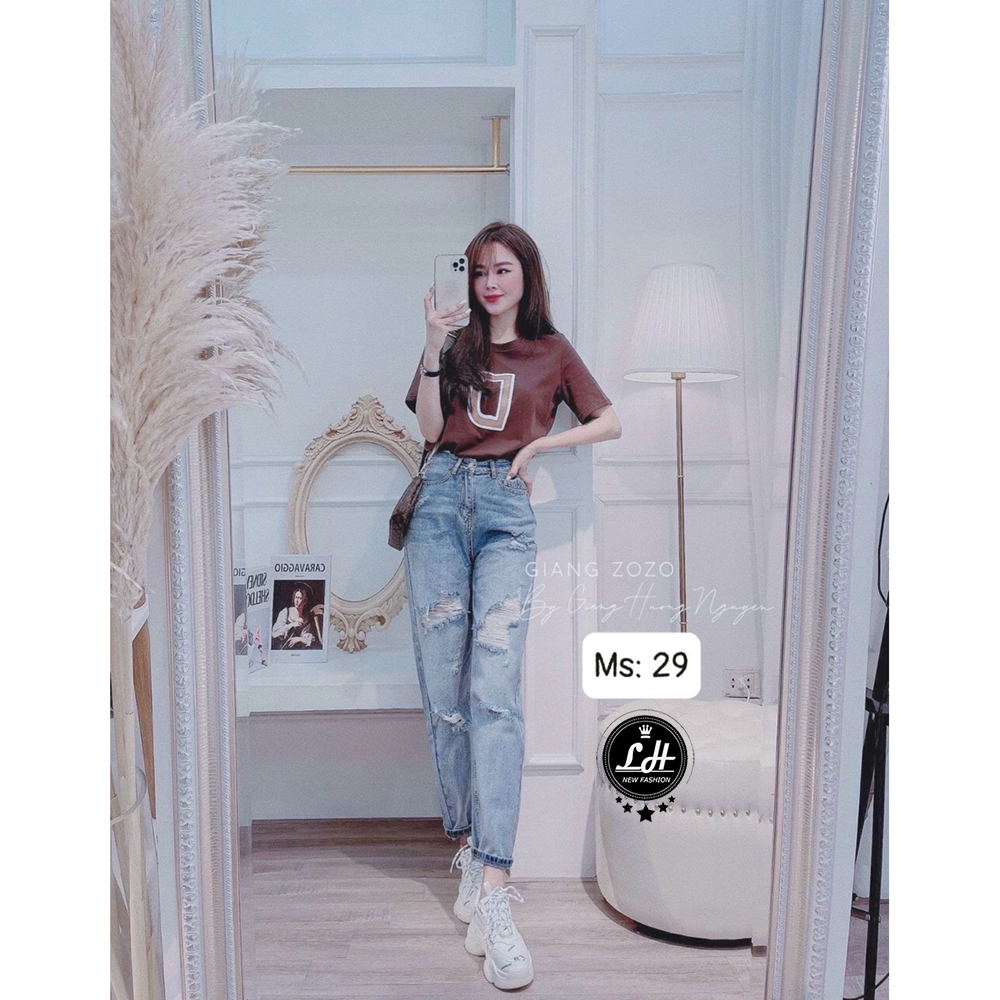 Quần baggy jean nữ rách tua rua lưng cao siêu chất Lê Huy Fashion MS 29