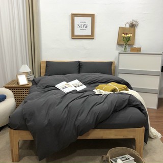 Bộ chăn ga gối Cotton đũi màu trơn phong cách Hàn Quốc ( Không kèm ruột )