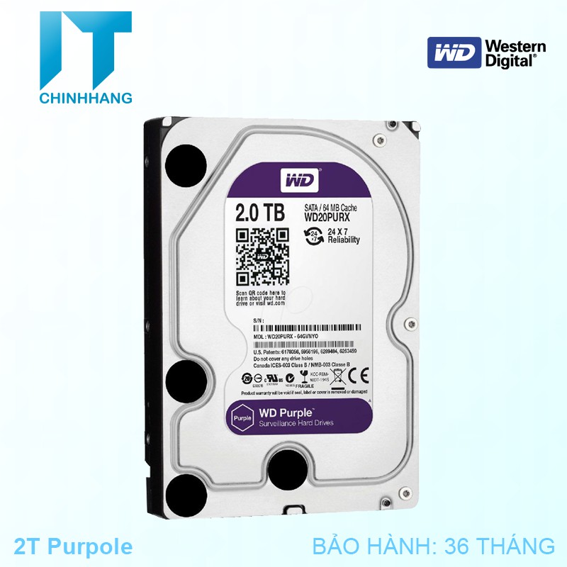 Ổ Cứng Gắn Trong HDD WD 2Tb Tím - WD20PURZ - Hàng Chính Hãng