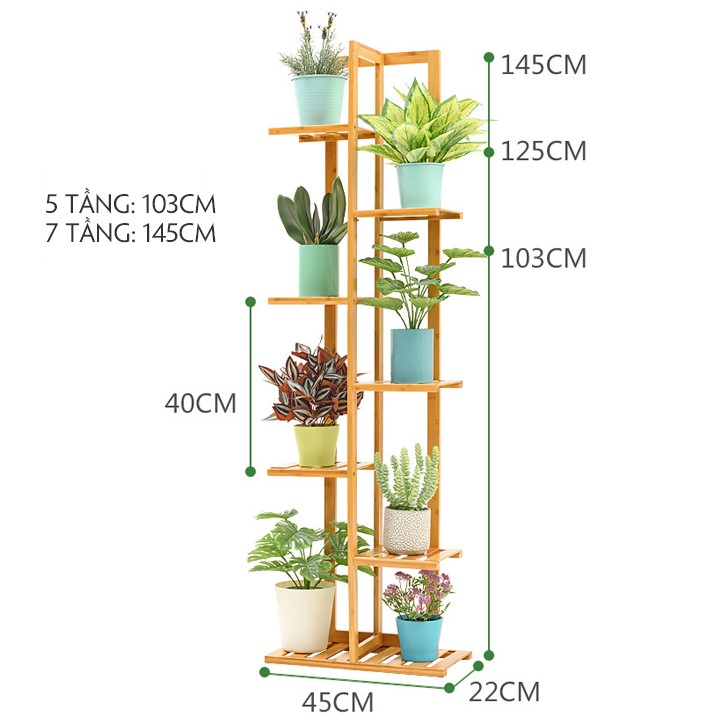 Kệ để chậu hoa cây cảnh gỗ tre tự nhiên đa tầng 7 tầng để trong nhà ngoài trời sân vườn ban công lắp ráp dễ dàng M004-7