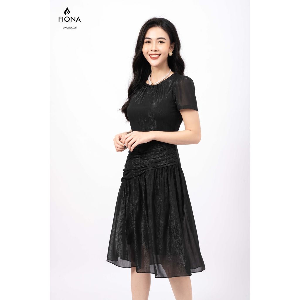 Đầm cổ tròn, dúm, chân xếp ly FIONA, đầm xòe nữ F451258
