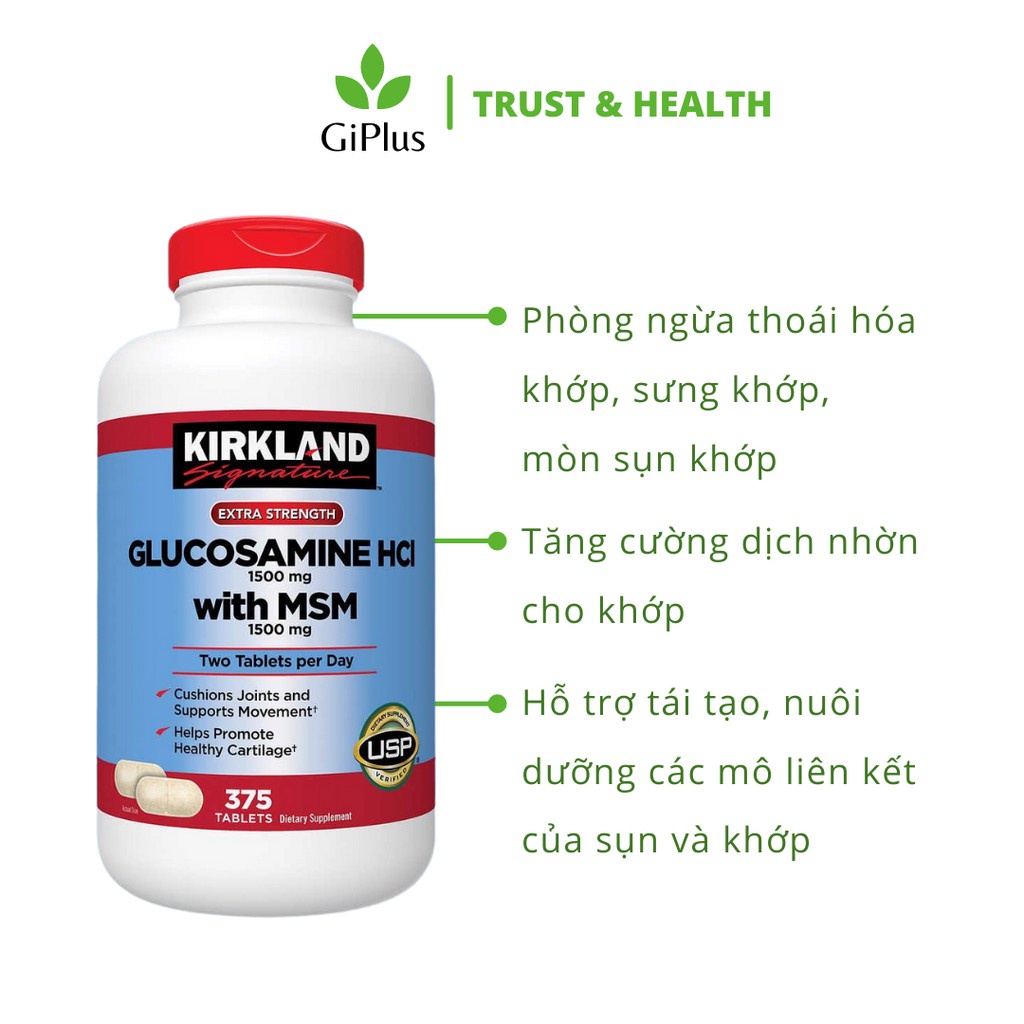 Viên Uống Bổ Trợ Xương Khớp Chắc Khỏe Kirkland Glucosamine HCL 1500mg With MSM 1500mg (375 viên/Lọ)