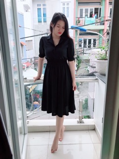 Váy Cho Con Bú Cổ Sơ Mi Đen