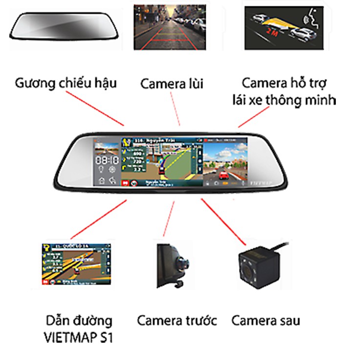 Camera hành trình gương chiếu hậu 6 trong 1 VIETMAP G79