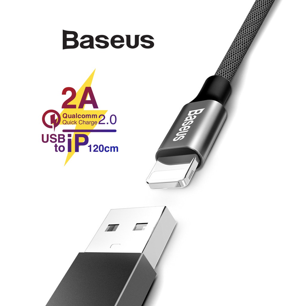 Cáp sạc nhanh Baseus Yiven USB to Lightning, vỏ cáp bọc dù hạn chế rối trong quá trình sử dụng, hỗ trợ sạc nhanh 2A