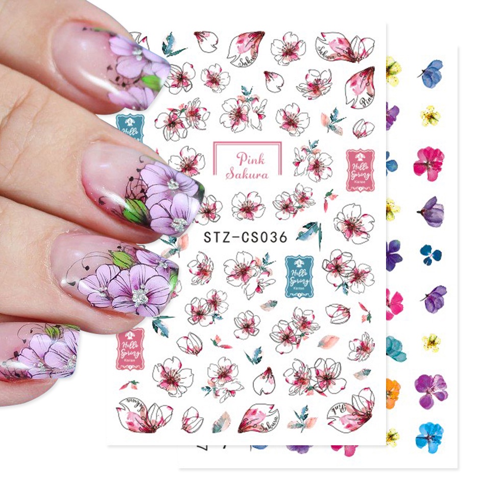 Miếng dán trang trí móng hình hoa anh đào/kỳ lân/trái cây 2d xinh xắn DIY