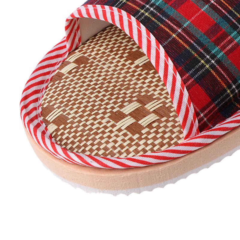 Youyo Dép Đi Trong Nhà Hở Ngón Vải Lanh Họa Tiết Kẻ Sọc Dành Cho Nam Nữ