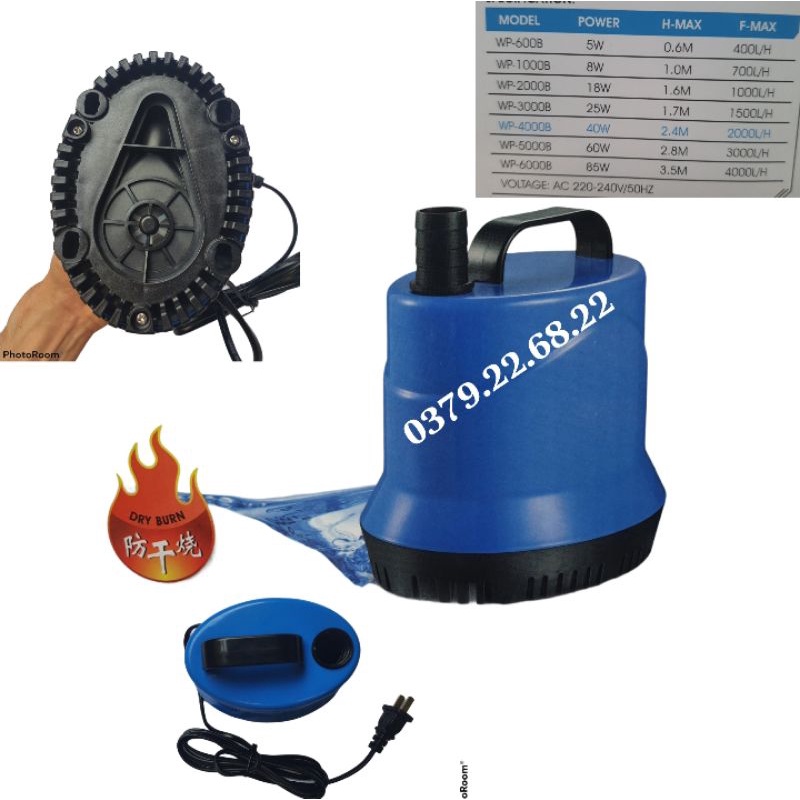 Máy bơm hút đáy 360 độ 40W bơm chìm hút cặn hồ cá WP4000B