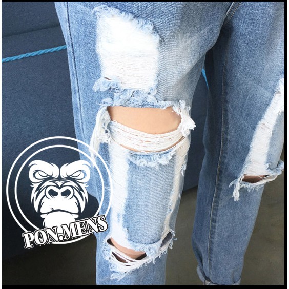 [Khuyến Mãi Sốc] Quần jean xanh rách gối nam thoáng mặc hè