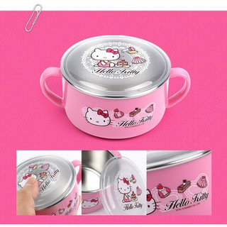 Bát Ăn Cho Bé Lock&Lock  Có Tay Cầm Nắp Hello Kitty Bằng Thép Không Gỉ LKT481