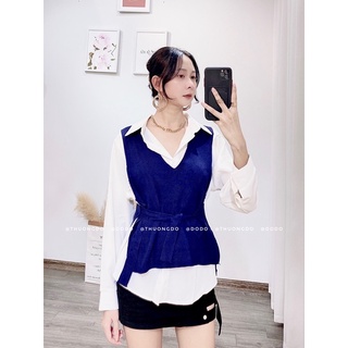Set áo gile len cổ V + Sơ mi