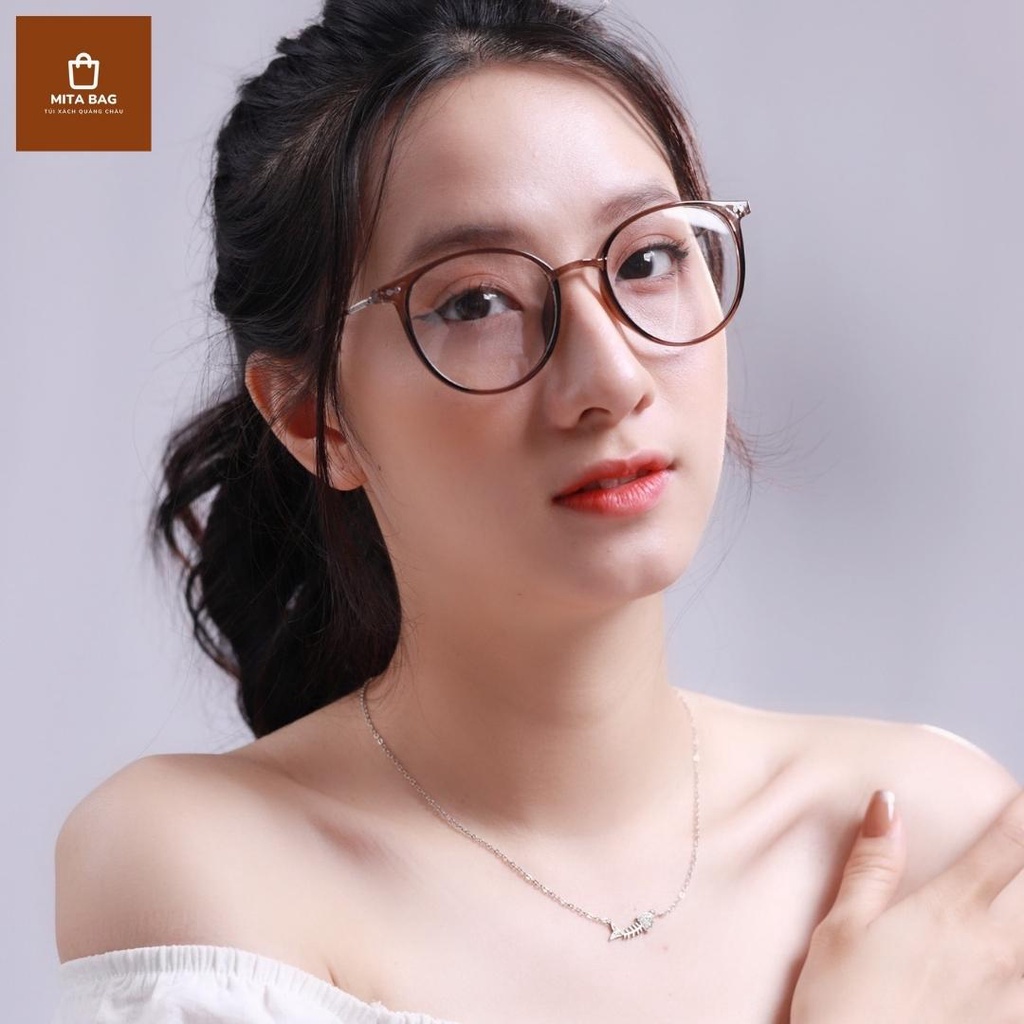 Kính mắt nữ, kính nữ thời trang MITABAG gọng tròn kim loại cao cấp chống bức xạ ánh sáng xanh bảo hành 12 tháng