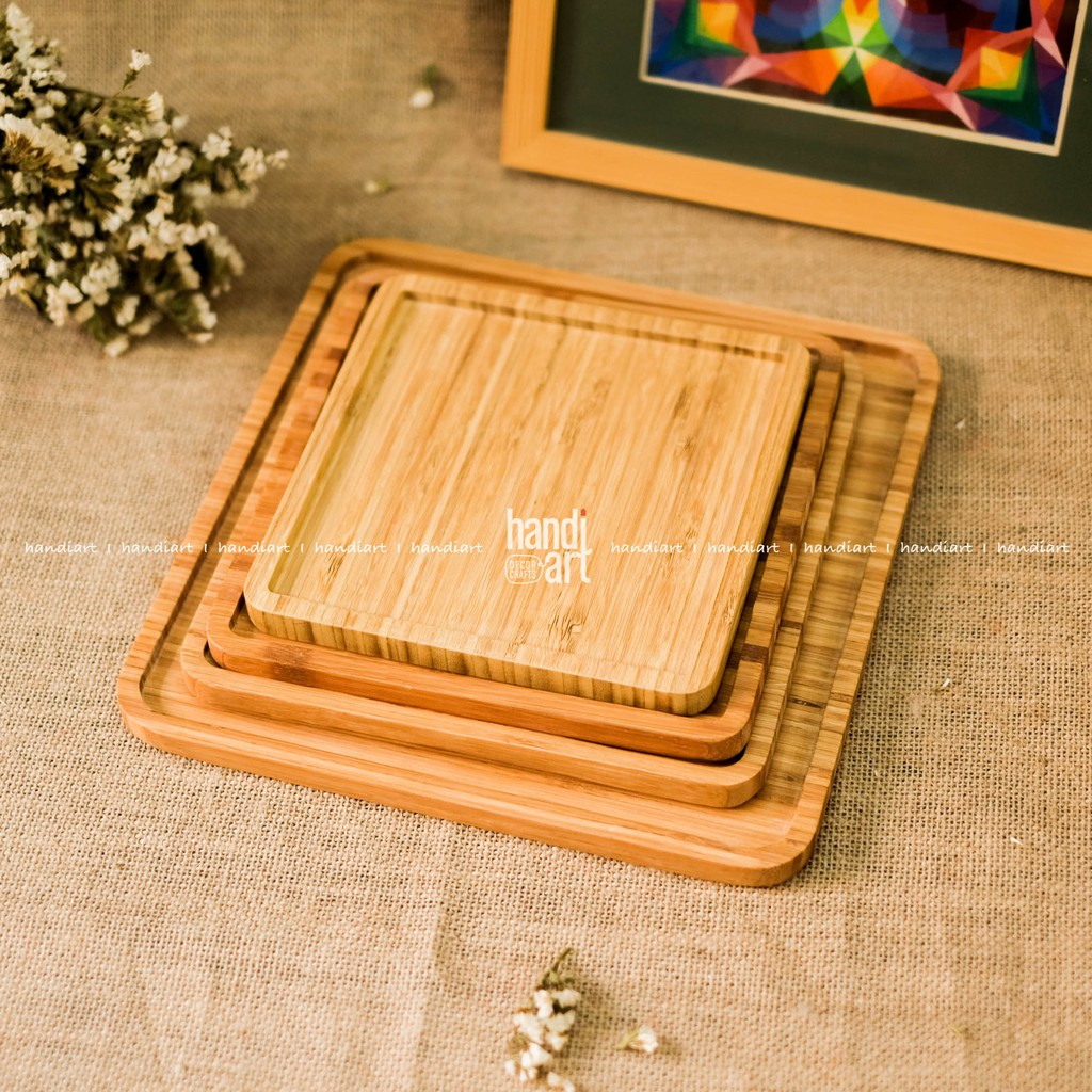 Khay gỗ tre hình vuông - Khay gỗ tre đựng thức ăn- bamboo wooden tray