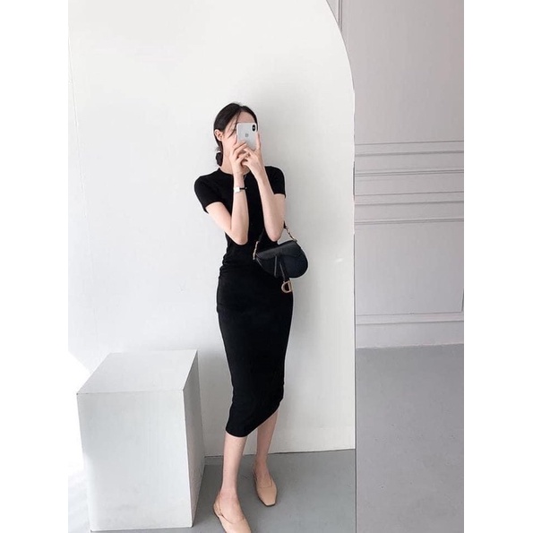 Đầm body cổ tròn nhún eo tay cộc ❤️Đầm dáng ôm cổ tròn