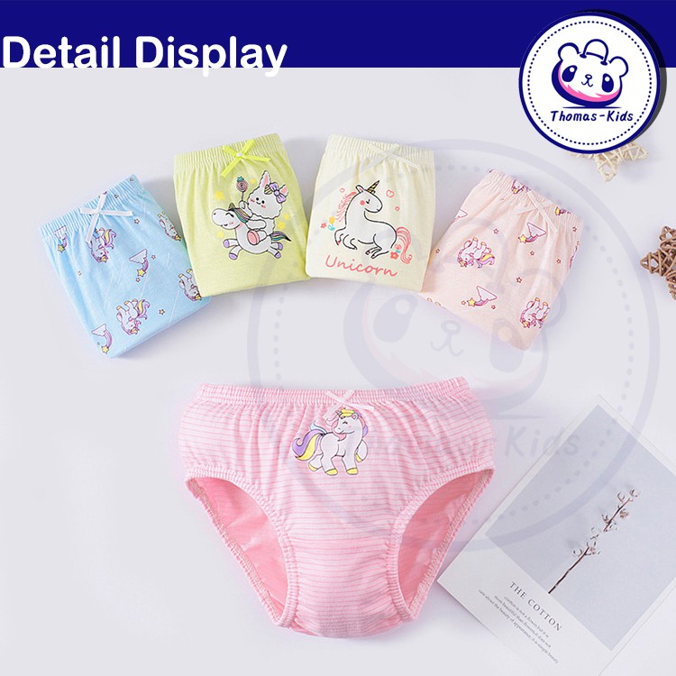 Set 5 Quần Lót Cotton In Hình Kỳ Lân Dễ Thương Cho Bé Gái 2-14 Tuổi