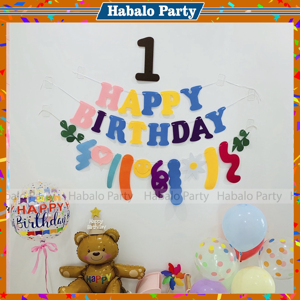 Set Chữ Happy Birthday Vải Nỉ Phong Cách Hàn Quốc