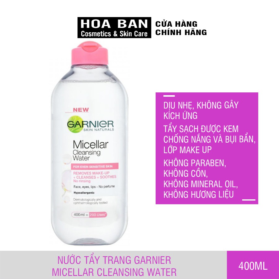 Nước làm sạch và tẩy trang cho mọi loại da Garnier Micellar Water 400ml