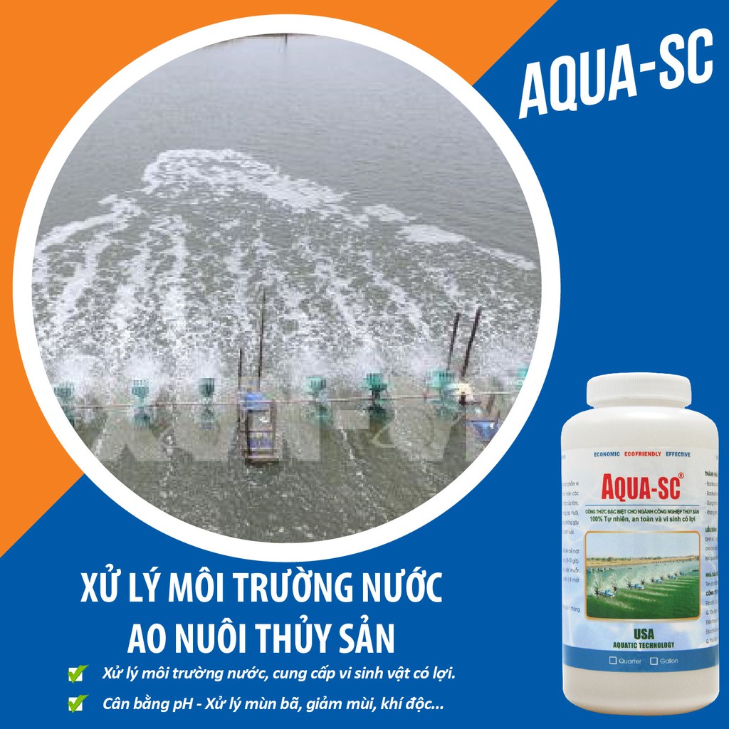 Hàng Mỹ - Vi Sinh Xử Lý Ao Nuôi Tôm, Ổn Định Màu Nước, Làm Sạch Đáy Ao, Cân Bằng pH - Aqua SC - Chai 1 Lít