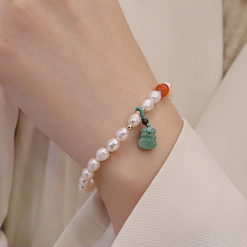 [Hàng Mới] Vòng Đeo Tay Đính Hạt Ngọc Trai Cầu May Mắn Cho Nữ