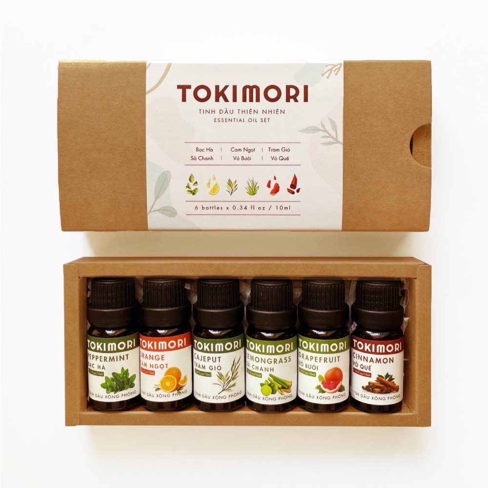 Hộp Quà Tặng Tinh Dầu TOKI MORI Cao Cấp, Xuất Khẩu Nhật Bản 6x10ml, Nguyên Chất Từ Thiên Nhiên