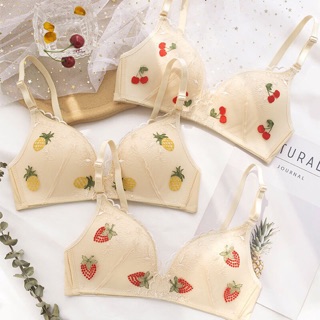 Áo lót không gọng, đệm mỏng phối ren thêu họa tiết hoa quả Fruit Girl