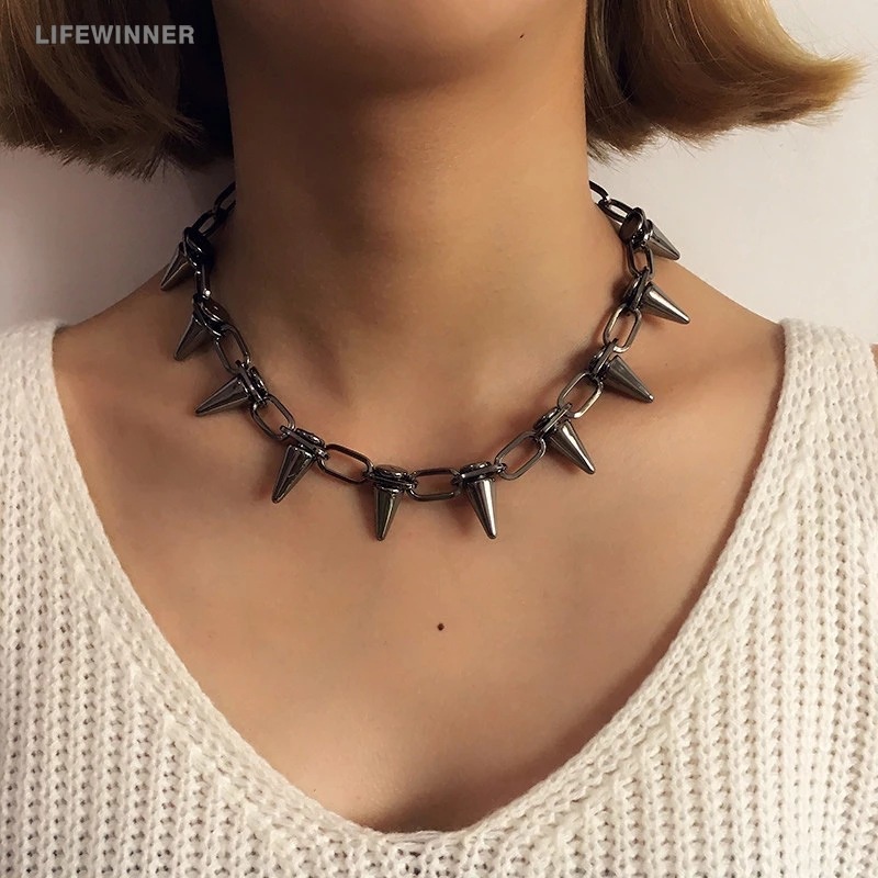 Vòng Cổ Choker Đinh Tán Kim Loại Thời Trang Punk Gothic Hàn Quốc Cho Nữ / Vòng Cổ Phong Cách Hip Hop Harajuku