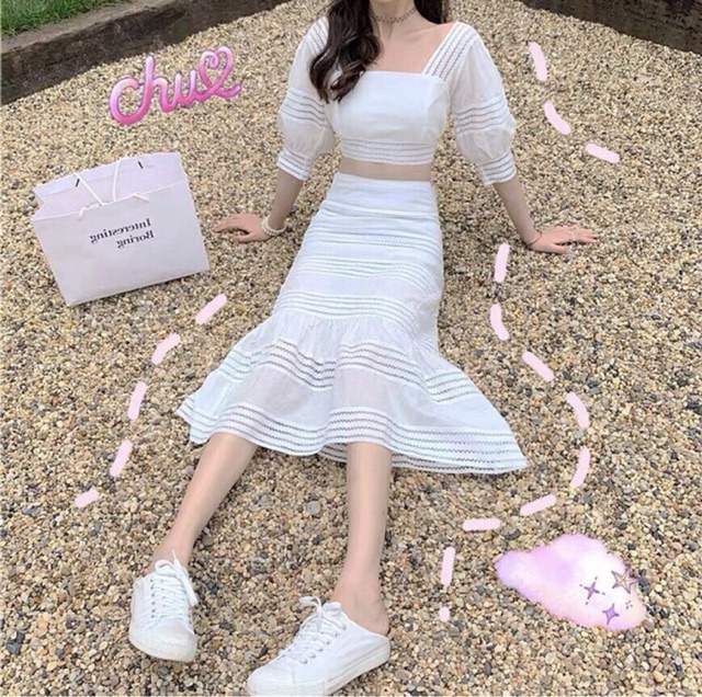 SET ÁO CROP CỒ VUÔNG CHÂN VÁY ĐUÔI CÁ (KÈM HÌNH THẬT) | BigBuy360 - bigbuy360.vn